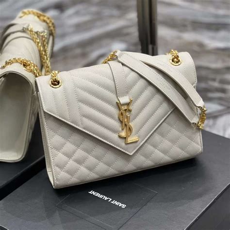 ysl 487206|Saint Laurent Grain Leather Envelope Medium Bag 487206 White.